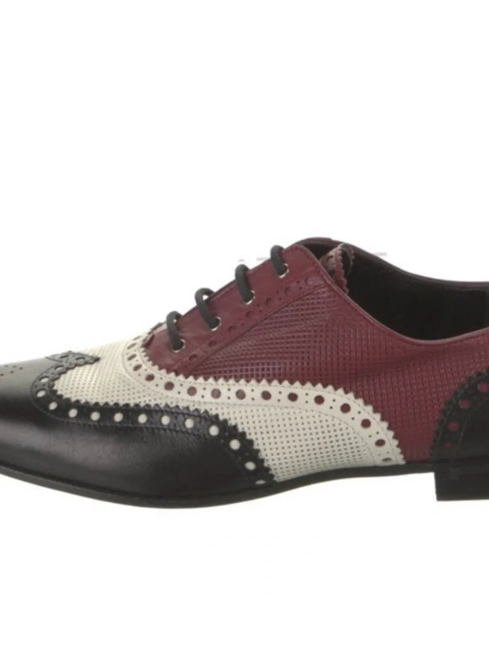 Gucci Burgundy, White & Black Perforated Brogue Oxfords